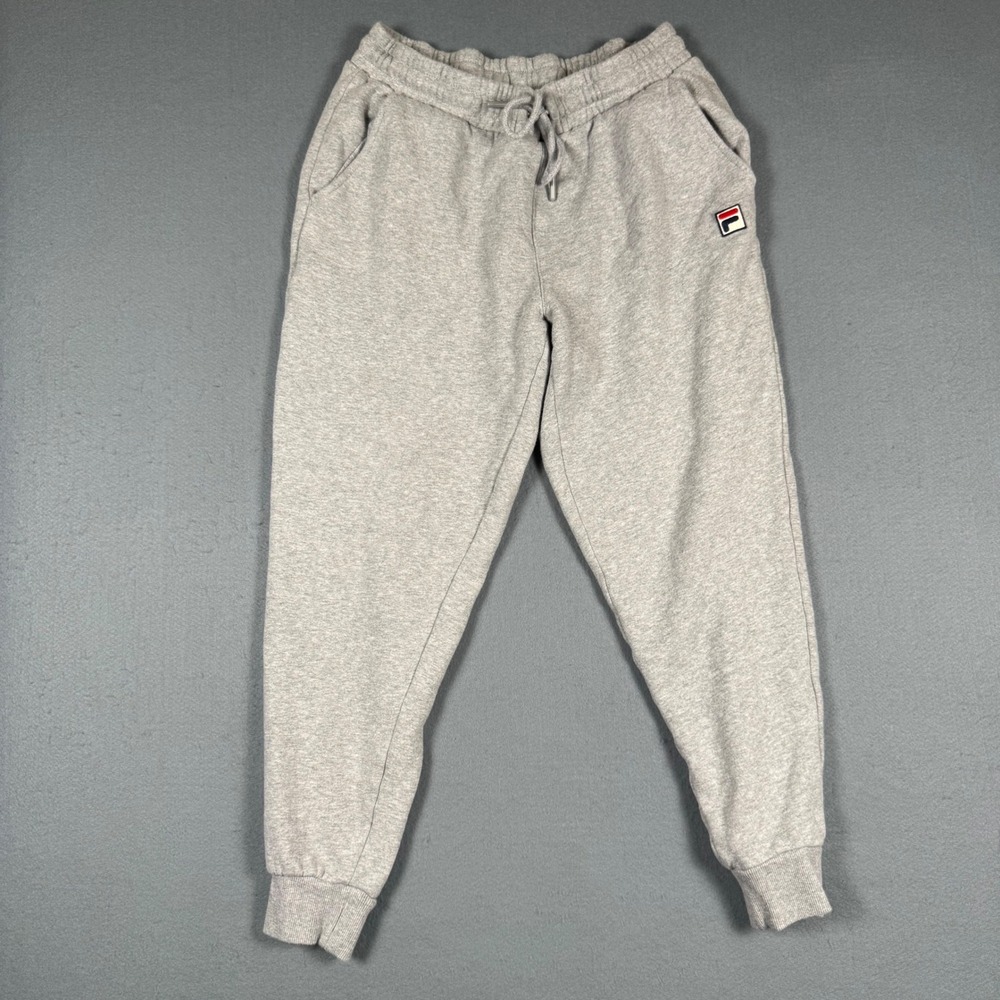 FILA Joggers Mens Medium Gray Fleece Logo Athletic Sweatpants Classic M Gray
